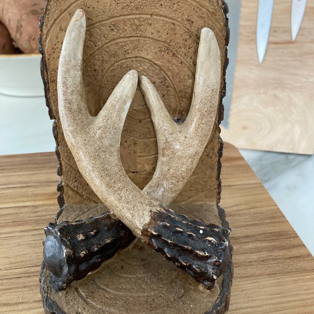 Faux Antler Horn on Wood Bookend Rustic Lodge Hunter Cabin Lodge decor